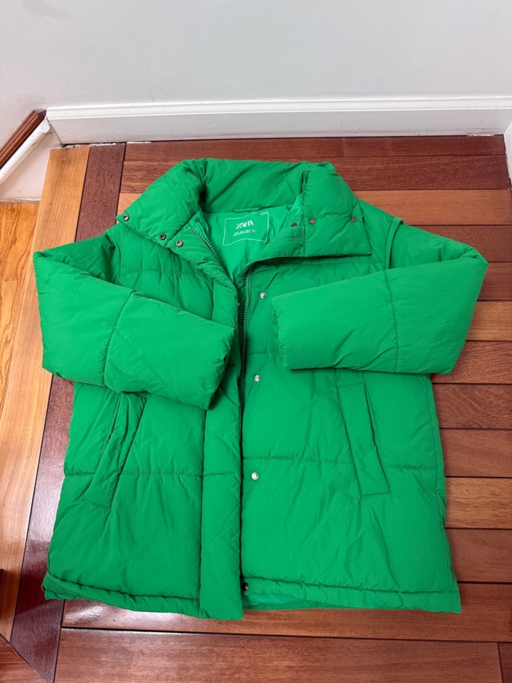 Zara Bright Green Oversized Puffer Coat XS